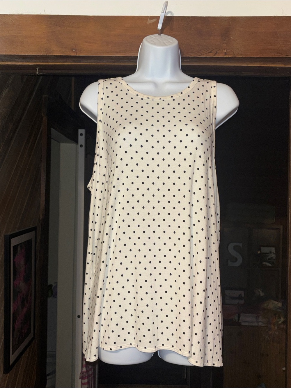 Old Navy Cream Tank with Black Polka Dots